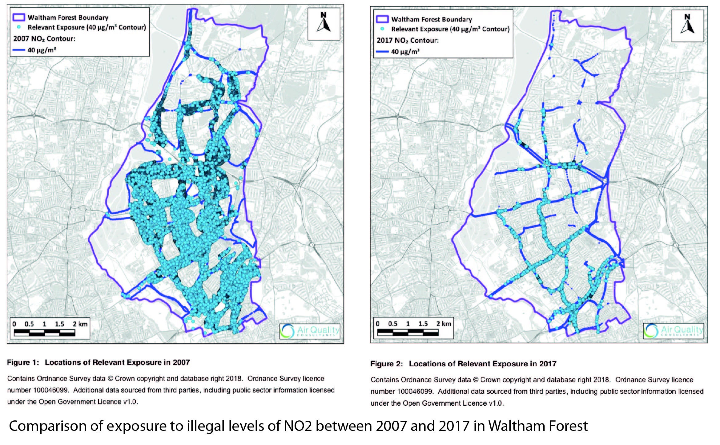 The London low-traffic-neighbourhood study’s measured before-and-after NO₂ and traffic-flow results for intervention areas and surrounding streets
